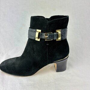 Joan & David Black Suede Ankle Boots with Gold Buckle